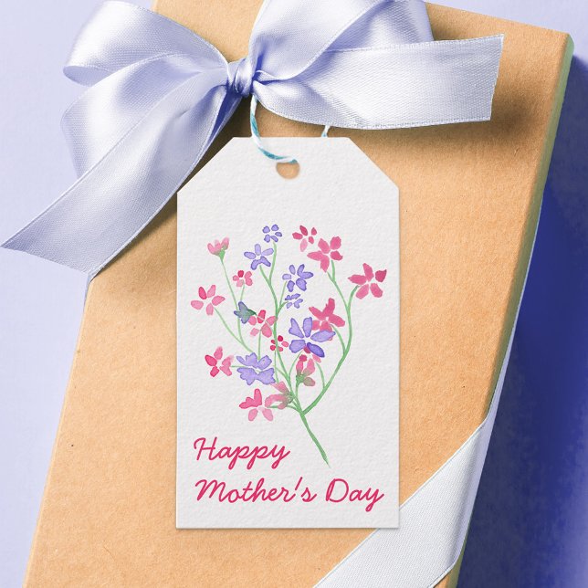 Étiquettes-cadeau Fleurs d'aquarelle délicates - Joyeuse fête des mè (Personalized floral mother's day gift tags)