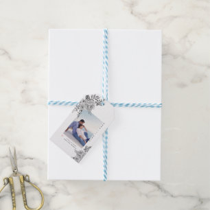 Étiquettes-cadeau Fleurs d'aquarelle grise et photo