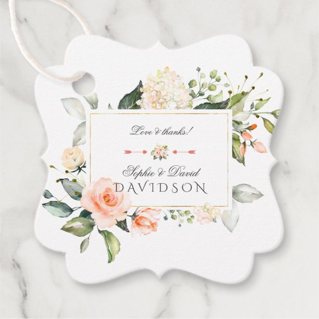 Étiquettes Cadeau Fleurs d'aquarelle moderne Vivre Coral Mariage (Devant)