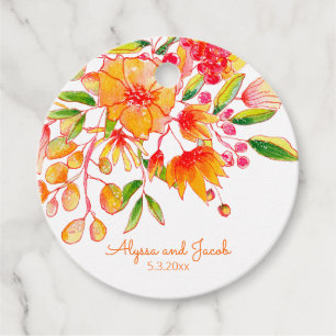 Étiquettes Cadeau Fleurs d'aquarelle orange vintage personnalisées