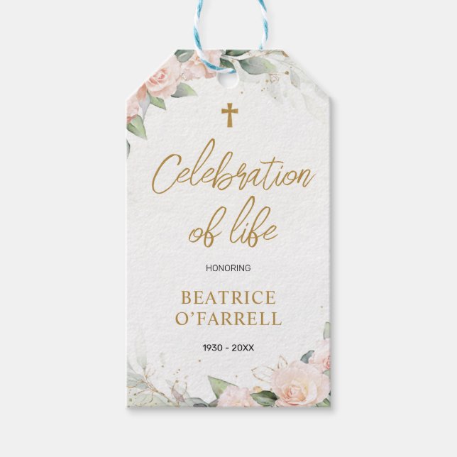 Étiquettes-cadeau Fleurs d'aquarelle rose douce Fête de la vie (Devant)