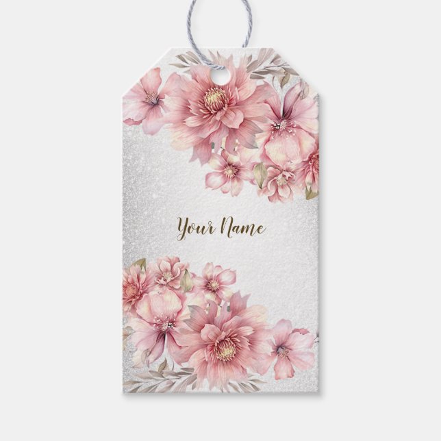 Étiquettes-cadeau Fleurs d'aquarelle rose fêtards Parties scintillan (Devant)