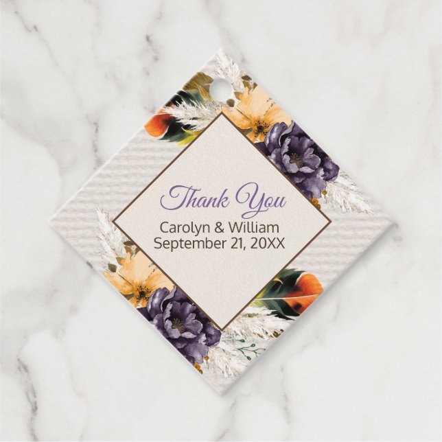 Étiquettes Cadeau Fleurs d'automne et Mariage en herbe Pampas (Devant)