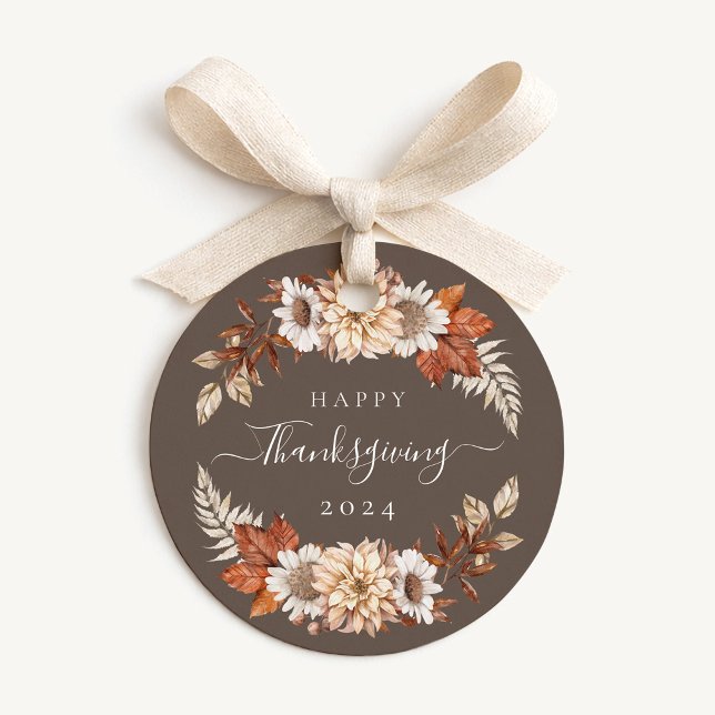 Étiquettes Cadeau Fleurs d'automne rustiques Joyeux Thanksgiving  (Rustic Fall Floral Happy Thanksgiving Favor Tags)
