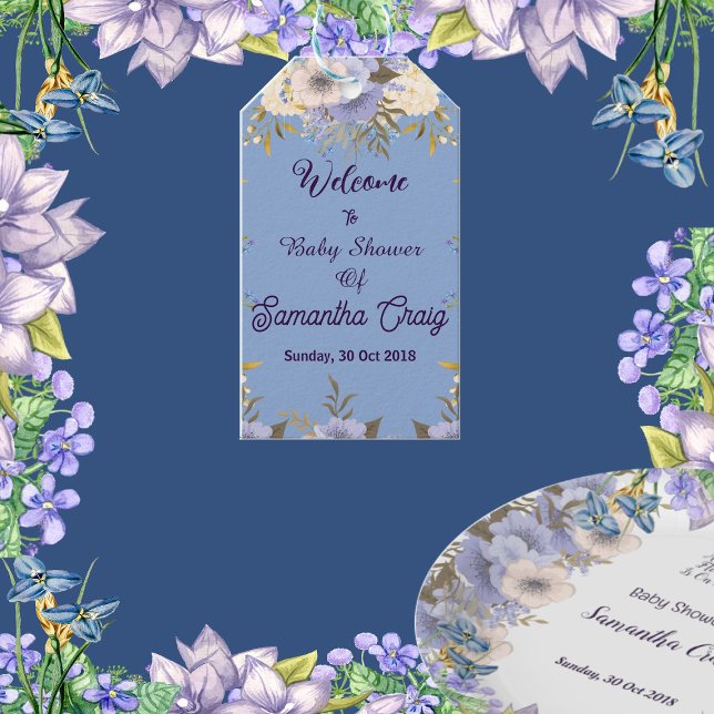 Étiquettes-cadeau Fleurs de bleu pastel doux Fête bébé florale lilas (Soft Pastel Blue Flowers Lilac Floral Baby Shower Gift Tags)