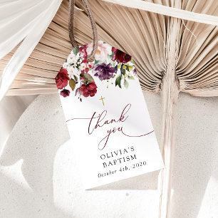 Étiquettes-cadeau Fleurs de Bourgogne, Fleurs Roses, Baptême Floral