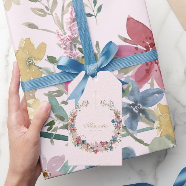 Étiquettes-cadeau Fleurs de champ jolies de couleur or religieuses  (Créateur téléchargé)