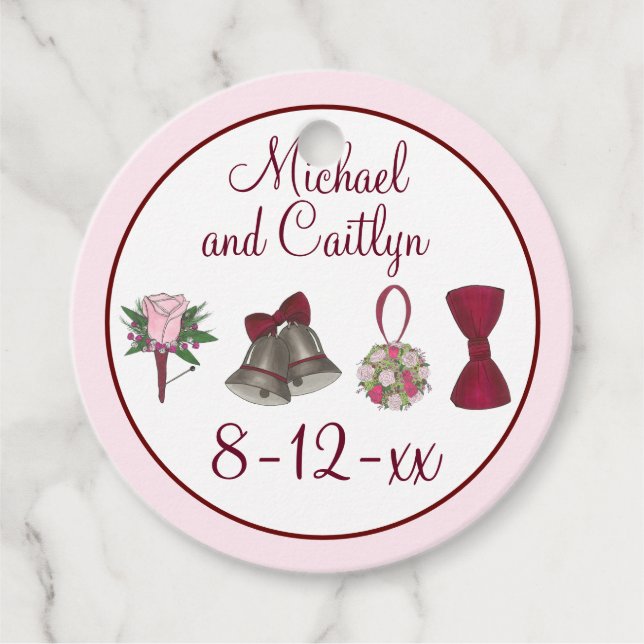 Étiquettes Cadeau Fleurs de cloches de mariage noeud papillon bouque (Devant)