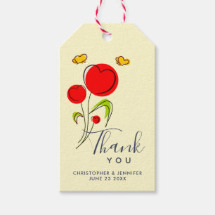 Étiquettes-cadeau Fleurs de Coeur Rouge mignonne Merci Mariage