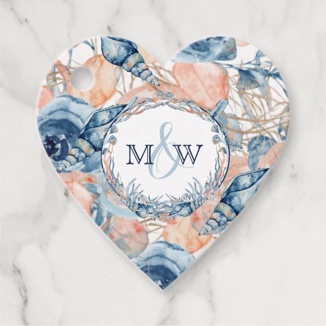 Étiquettes Cadeau Fleurs de coquillages marins Mariages nautiques (Devant)