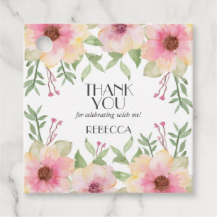 Étiquettes Cadeau Fleurs de couleur rose aquarelle Merci