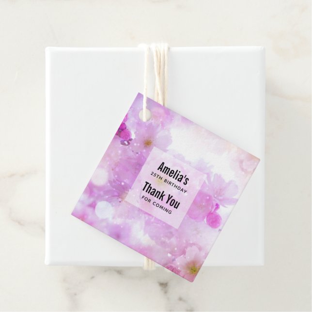 Étiquettes Cadeau Fleurs de fleurs de cerisier rose Merci photo (En situation)