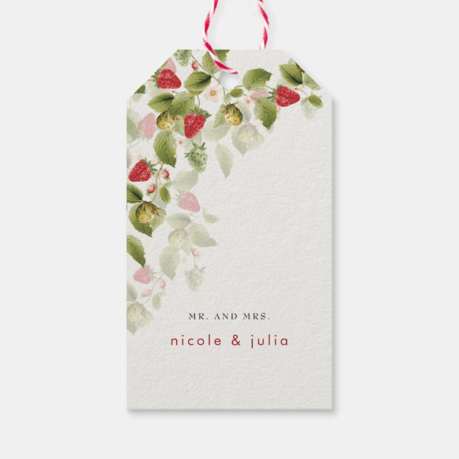 Étiquettes-cadeau Fleurs de fraises rouges sucrées Mariage (Dos)