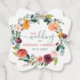 Étiquettes Cadeau Fleurs de jardin anglais Wreath Custom Wedding Tex