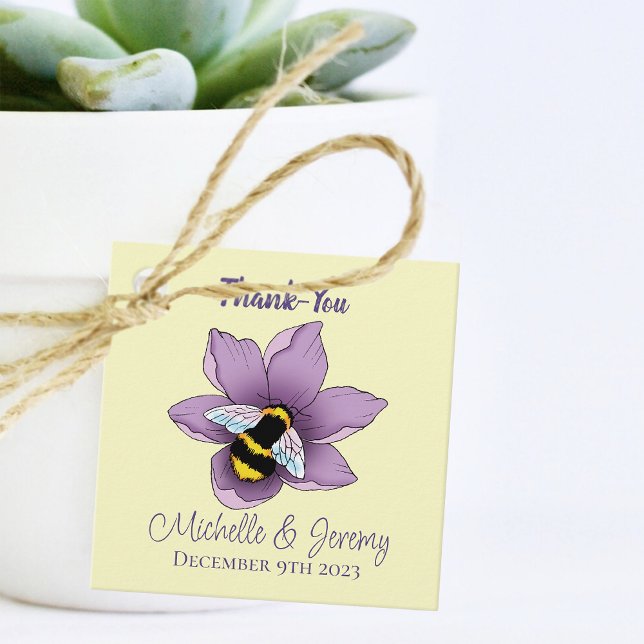 Étiquettes Cadeau Fleurs de lavande de bourdon Jaune (Créateur téléchargé)