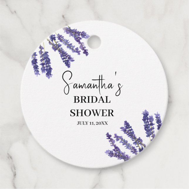 Étiquettes Cadeau Fleurs de lavande Shower de mariage aquarelle viol (Devant)