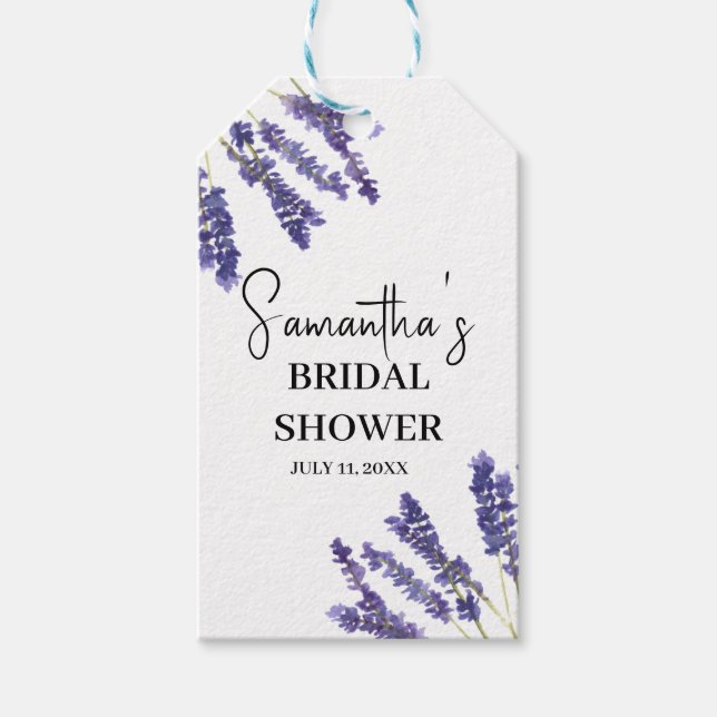 Étiquettes-cadeau Fleurs de lavande Shower de mariage aquarelle viol (Devant)