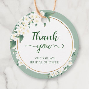 Étiquettes Cadeau Fleurs de magnolia blanches Fond de nuage vert sau