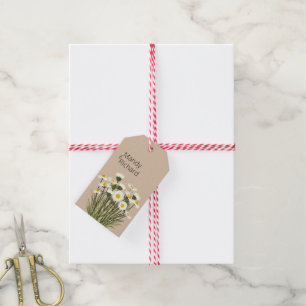 Étiquettes-cadeau Fleurs de marguerite blanche minimale sur Arrière