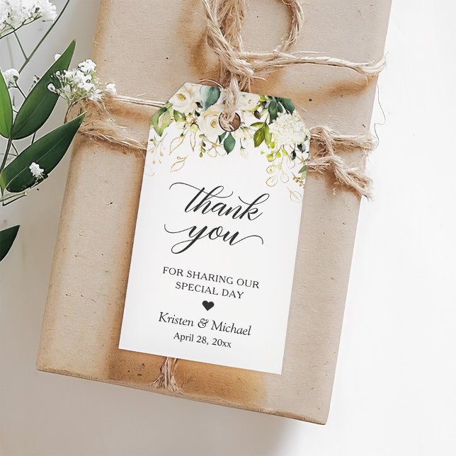 Étiquettes-cadeau Fleurs de mariage blanc végétal Faveur Merci (Créateur téléchargé)