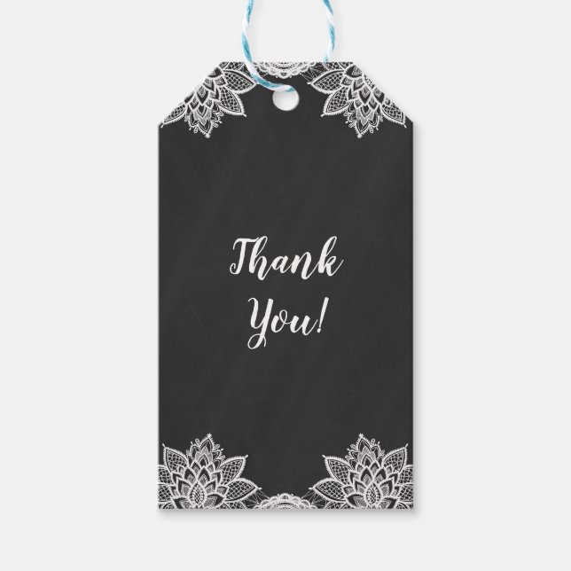 Étiquettes-cadeau Fleurs de mariage champêtre sur tableau noir et de (Devant)