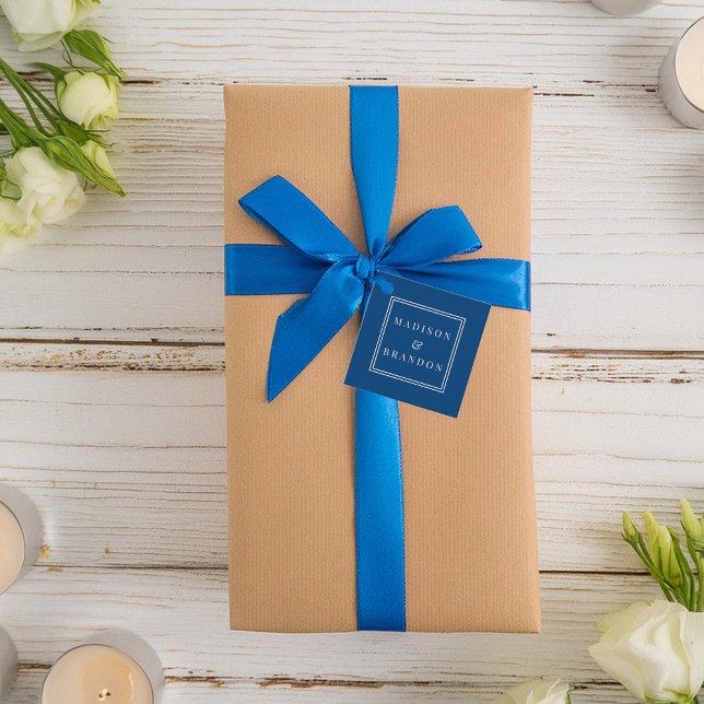 Étiquettes Cadeau Fleurs de mariage du milieu du siècle | Bleu (Créateur téléchargé)