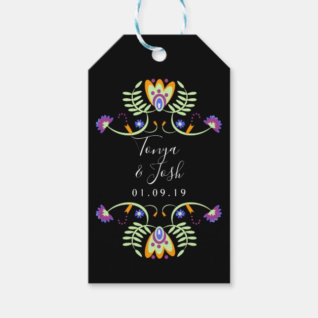 Étiquettes-cadeau Fleurs de mariage folkloriques florales | Couleurs (Devant)