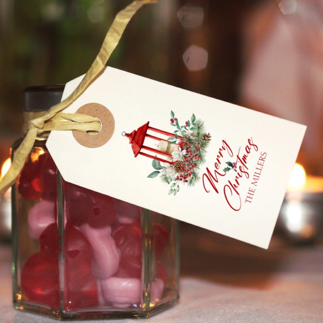 Étiquettes-cadeau Fleurs de Noël joyeux et bouquet de lanterne (Créateur téléchargé)