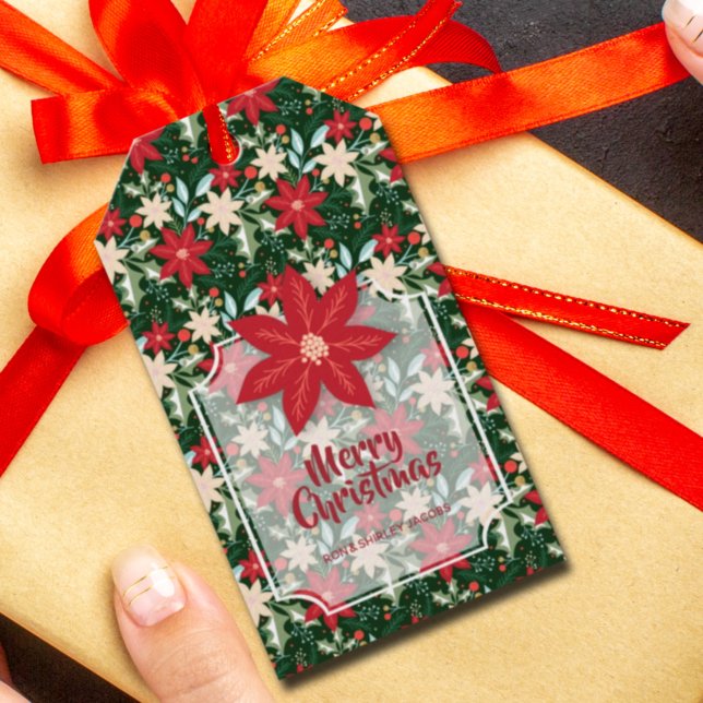 Étiquettes-cadeau Fleurs de poinsettia Feuilles Vacances Noël (Créateur téléchargé)