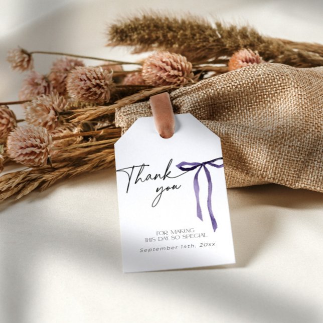 Étiquettes-cadeau Fleurs de Remerciement pour Enterrement de Vie de  (Thank you tag with puple bow)