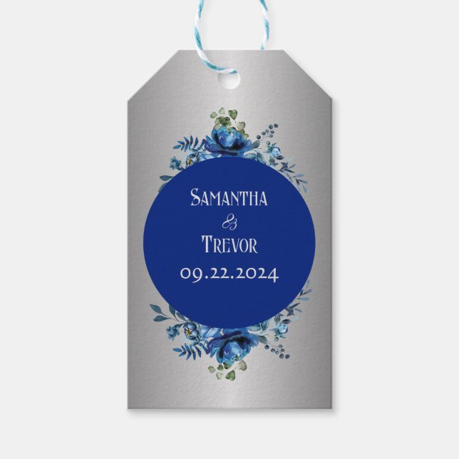 Étiquettes-cadeau Fleurs de revêtement en argent : Pétales bleus per (Devant)