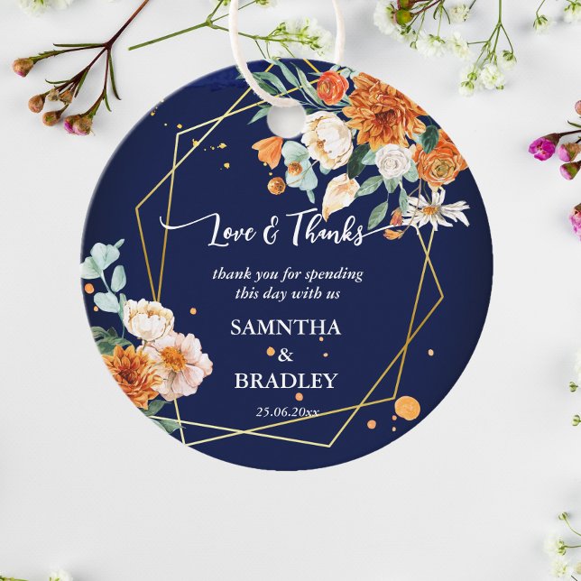 Étiquettes Cadeau Fleurs de sauge bleu orange bleu marine merci (Créateur téléchargé)