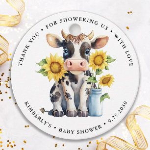 Étiquettes Cadeau Fleurs de soleil de vache mignonne Moderne Baby sh