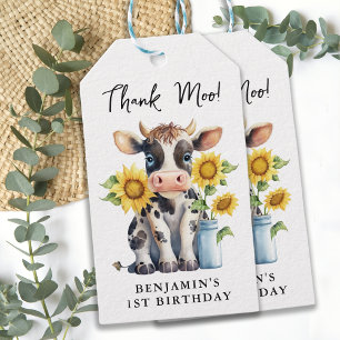 Étiquettes-cadeau Fleurs de soleil de vache mignonne moderne Merci M