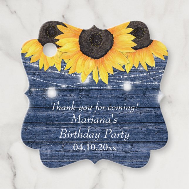Étiquettes Cadeau Fleurs de soleil florales rustiques Bleu fête d'an (Devant)
