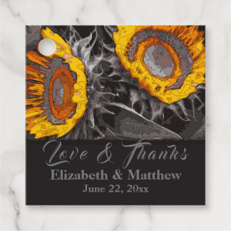 Étiquettes Cadeau Fleurs de soleil jaune vif Charbon Art Abstrait