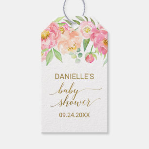 Étiquettes-cadeau Fleurs de tourbe rose et de tourbe rose Baby showe