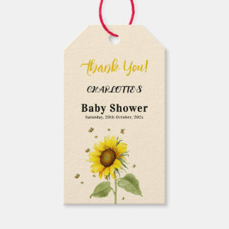 Étiquettes-cadeau Fleurs de tournesol aquarelle avec papillons Baby 