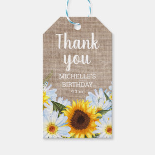 Étiquettes-cadeau Fleurs de tournesol rustiques Marguerites Nom Date