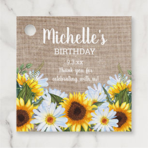 Étiquettes Cadeau Fleurs de tournesol rustiques Marguerites Nom Date