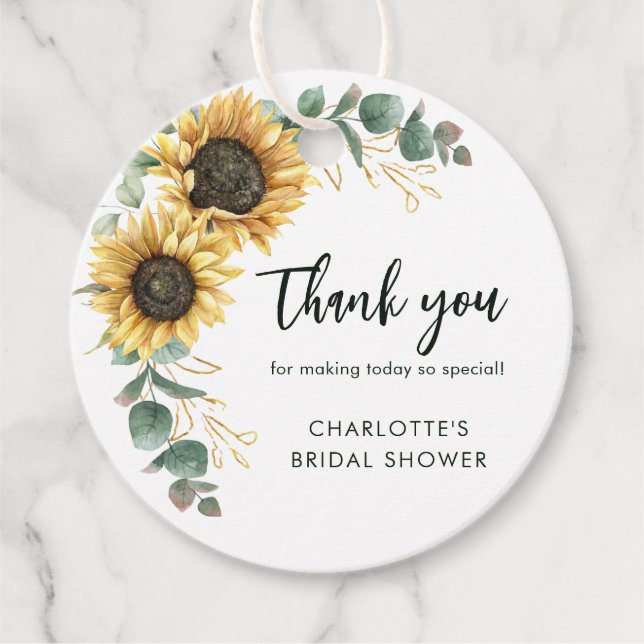 Étiquettes Cadeau Fleurs de verdure Tournesol écriture Fête de maria (Devant)