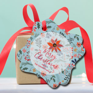 Étiquettes Cadeau Fleurs d'hiver élégantes Fête Noël fantaisie