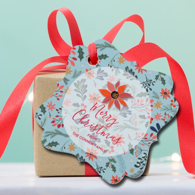 Étiquettes Cadeau Fleurs d'hiver élégantes Fête Noël fantaisie (Créateur téléchargé)