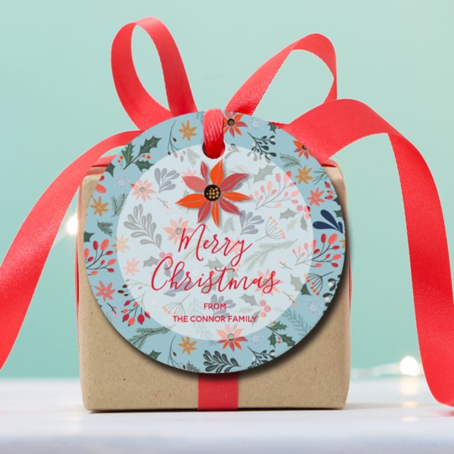 Étiquettes Cadeau Fleurs d'hiver élégantes Fêtes de Noël (Créateur téléchargé)