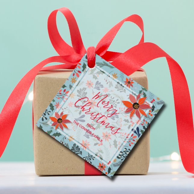 Étiquettes Cadeau Fleurs d'hiver élégantes Noël de Noël (Créateur téléchargé)