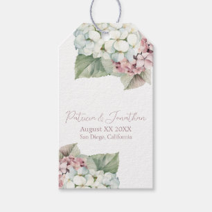 Étiquettes-cadeau Fleurs d'hortensia à l'aquarelle rose et blanc