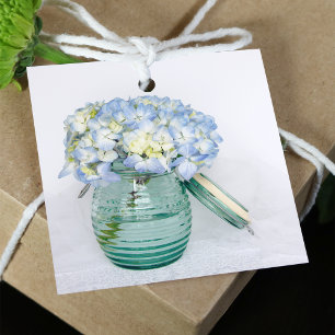 Étiquettes Cadeau Fleurs d'Hydrangée bleue en Mariage Jar