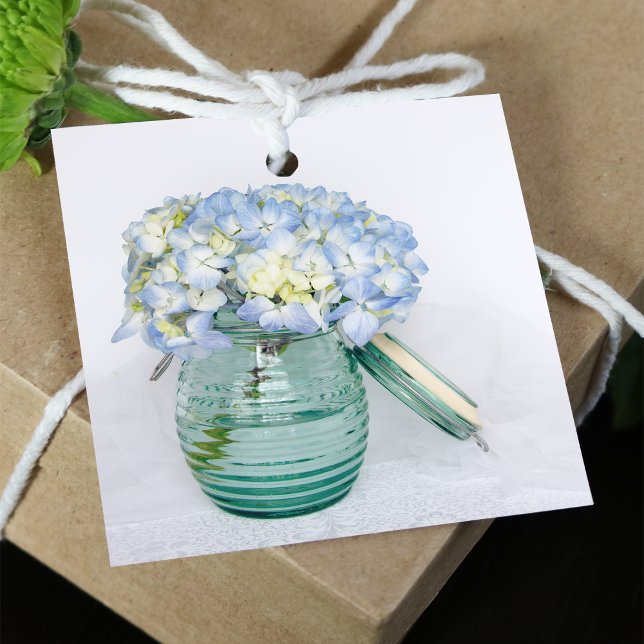 Étiquettes Cadeau Fleurs d'Hydrangée bleue en Mariage Jar (Créateur téléchargé)