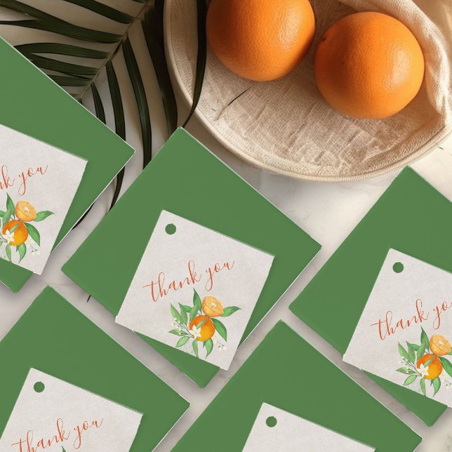 Étiquettes Cadeau Fleurs d'orange d'agrumes et de fleurs personnalis (Favor Tags from my Citrus Orange Baby Shower Collection)