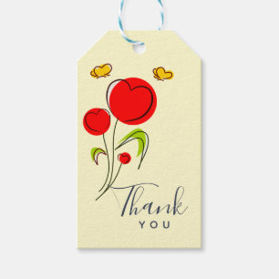 Étiquettes-cadeau Fleurs du Coeur Rouge mignonnes Merci d'illustrati